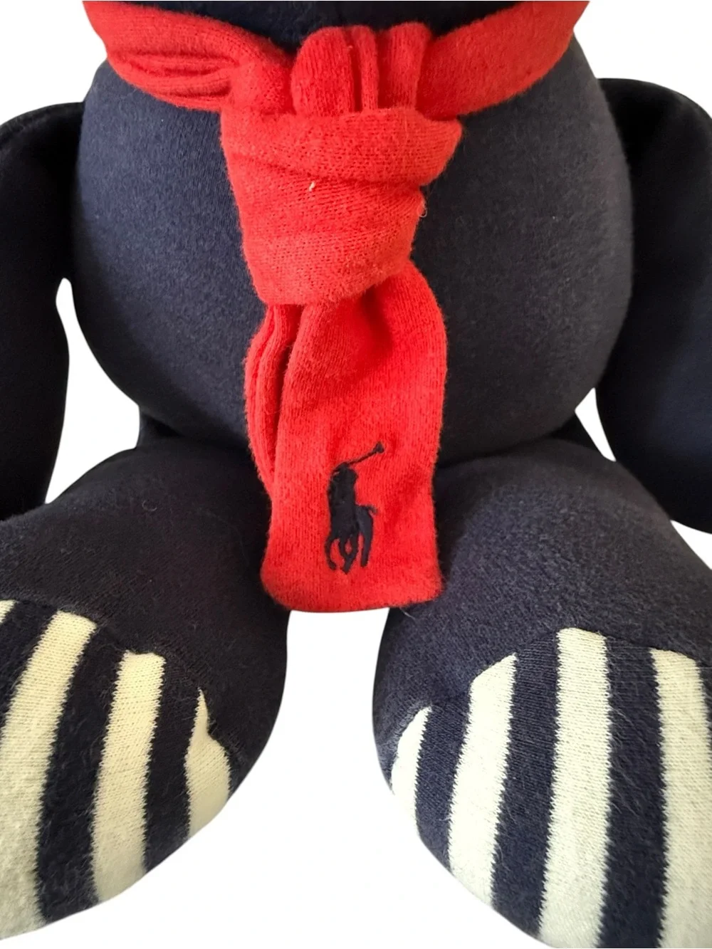 Ralph Lauren Navy Plush Bear with Striped Paws / Ears and Polo Red Scarf - Picture 3 of 6